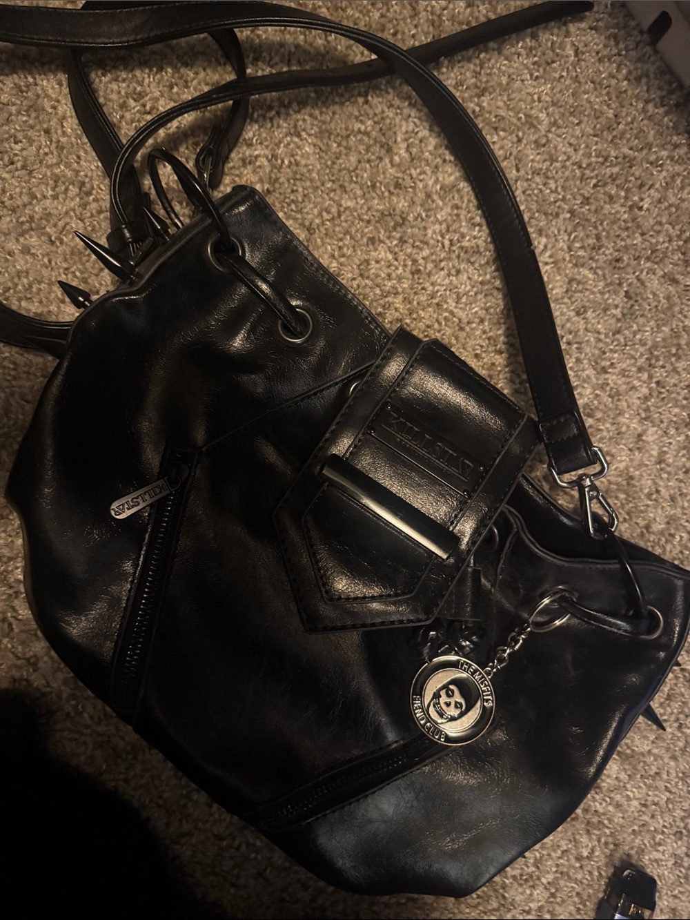 Killstar Black Faux Leather Shoulder Bag with Charm-Spike detailed crossbody